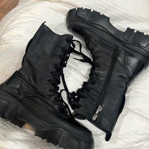 ZARA Track Lace up Combat Leather Boots